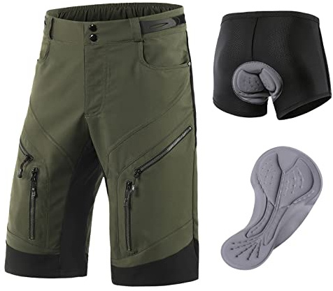 Agolu Short Vélo VTT Homme Rembourré Gel 3D Enduro Shorts de Vélo pour Hommes Cuissard de Montagne Vélo Cyclisme VTT Sports pour Le Vélo en Plein(Size:XXL,Color:Vert)