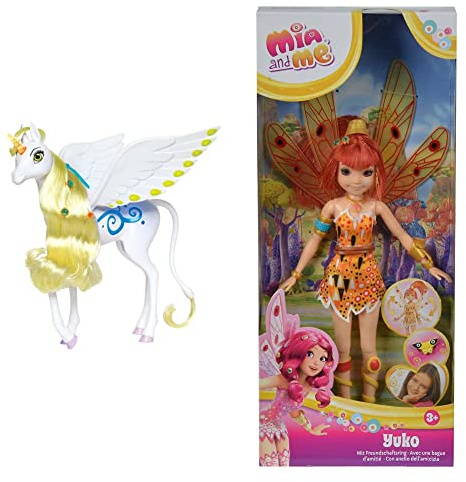 Simba 109480095 - Mia und Me Magisches Einhorn Onchao, mit Licht und Sound & 109480090 - Mia and Me Puppe Yuko mit Glasaugen, Elfe mit beweglichen Flügeln und Beinen