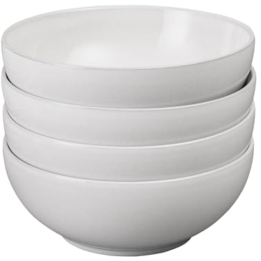 Denby - Elements Stone White Cereal Bowls Set of 4 - Dishwasher Microwave Safe Crockery 820ml 17cm - White Ceramic Stoneware Tableware - Chip & Crack Resistant Soup Bowls