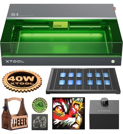 xTool S1 40W Grabadora Láser con Air Assist Kit y Panel de Nido de Abeja, Seguridad Cerrada, Enfoque Automático, 498 * 330mm, Cortadora Grabado para Madera, Metal, Cuero, Acrílico