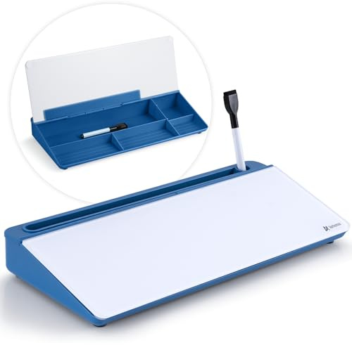 Varhomax - Pizarra blanca de vidrio para escritorio con almacenamiento, pizarra blanca de borrado en seco con organizador de escritorio para lista de tareas y notas para suministros de oficina y