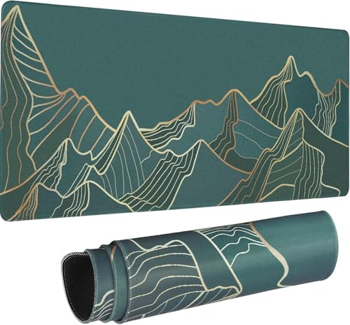HAUTOCO Abstract Mountain Grand tapis de souris de jeu, 80 x 30 cm, tapis de souris étendu avec base antidérapante et bords cousus, tapis de bureau minimaliste pour clavier d'ordinateur pour jeu,