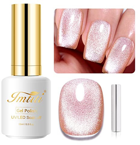 IMTITI Rose Gold UV Nagellack, 15 ml 9D Chamäleon Holografisch Gel Nagellack Magnetisch Nagelgel Glitzer Katzenauge Gel UV LED Soak Off mit 1 Magnet
