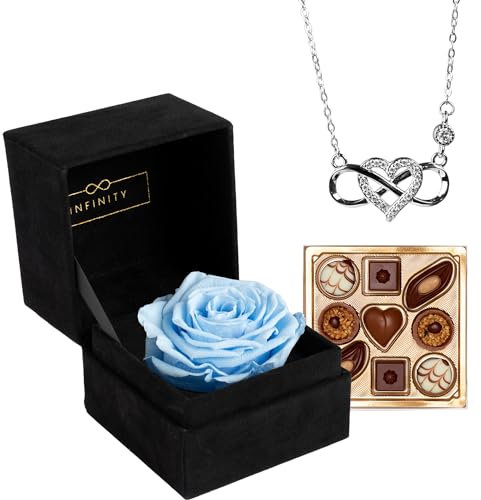 Infinity - Geschenk Set mit 1 Ewigen Rose und 925er Infinity Kette in Silber - (3 Jahre haltbare Rose mit 925er Silber Kette) - Als Geschenk verpackt