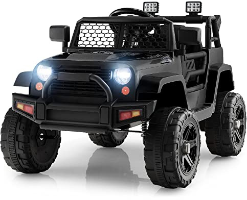 COSTWAY Coche Eléctrico para Niños 12V, Vehículo Todoterreno Eléctrico con Control Remoto, Asiento Extra Grande, Suspensión de Resorte, Faros Brillantes, Música, Puerto USB y Auxiliar (Negro)