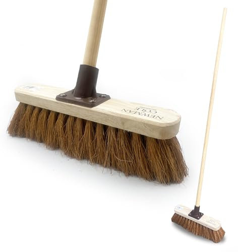 12” Soft Broom Indoor with Durable Support Bracket and 120 cm Wooden Handle Natural Coco Bristle Brush Sweeping Brush – Ideal for Cleaning Wooden, Decking, Concrete Floors and Patios