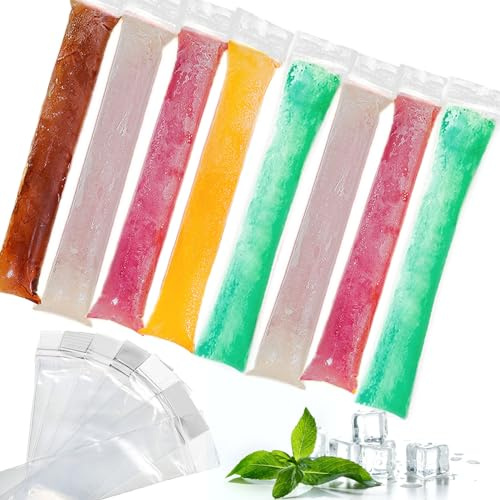 BOOSHMall 100 Stück Popsicle Taschen, Popsicle Formen Beutel, Wassereis Tüten Eisformen, Einweg, DIY Eis am Stiel für Joghurt, Sticks, Saft Smoothies, 5 x 28 cm