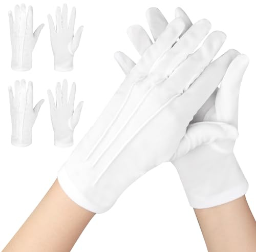 Sangcca Weiß Handschuhe, 2 Paar Smokinghandschuhe, Baumwollhandschuhe | Etiquette-Handschuhe für Frauen und Herren, Anzughandschuhe, Accessoires für Abendgarderobe, Schmuckinspektion, Cosplay