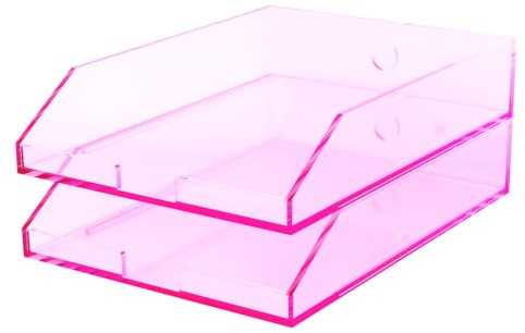 EXPUTRAN (2pcs Pack) Stackable Pink Acrylic Paper Trays, Desk File Organizer, A4 Paper Holder, Letter Tray