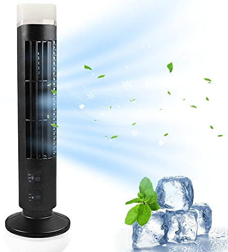 Mifull Bladeless Tower Cooling Fan - Home Mini Standing Air Conditioner Fan - Portable USB Charging 2 Wind Speed Modes - Standing Tower Fan for Indoor Office Bedroom Home Desktop Office (Black)