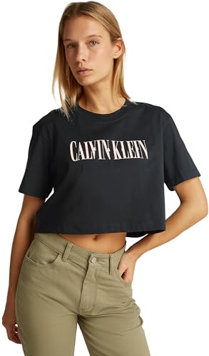 Calvin Klein Donna T-Shirt Maniche Corte Varsity Boxy Tee Cropped, Nero (CK Black), XS