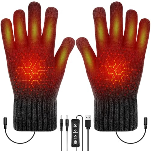Fouvin Gants d'hiver, USB, pour homme et femme, gants pour écran tactile, gants de ski, gants de vélo avec réglage de la température sur 3 niveaux 45-40-37 °C