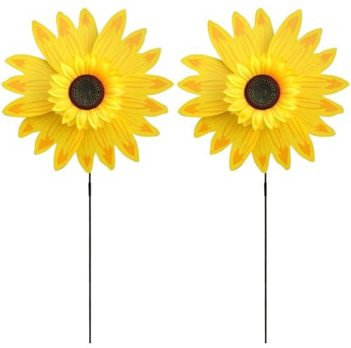 Abbdbd 2 Unids/Set Molino De Viento De Girasol Giratorio Girasol Viento Spinner Jardín Molinete para Decoración De Patio De Jardín Aire Libre