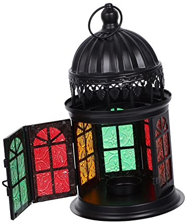 Yardenfun Stil Laterne Bunte Glas Kerzenhalter Retro Kerze Lampe Ornament Künstlerische Lampe