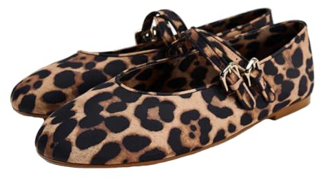 Femmes Rétro Leopard Ballet Flats Boucle Strap Mary Jane Flats Ballerina Chaussures Bout Rond Ballerines Chaussures pour Femme Dames Filles Leopard Taille 37