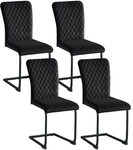 JYMTOM Freischwinger Schwingstuhl Esszimmerstuhl 4er Set mit Samt-Bezug und hoher Rücklehne, Metallgestell, Polsterstuhl für Wohnzimmer Konferenzraum und Esszimmer (4, Schwarz)