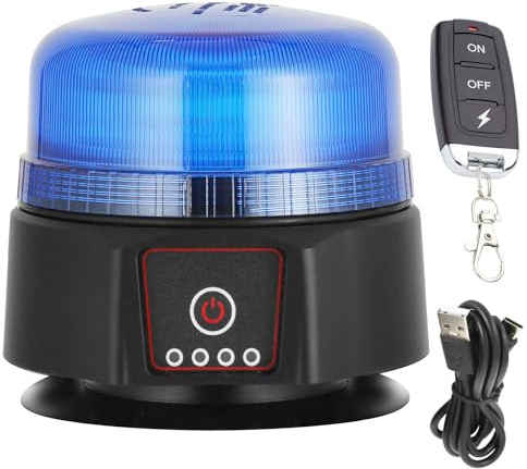 ETUKER LED Rundumleuchte Magnet AKKU Kabellose Blitzleuchte Blau 3x Blitzmuster KFZ Blue Frontblitzer Drehlicht inkl Fernbedienung Traktor LKW Wasserdichtigkeit