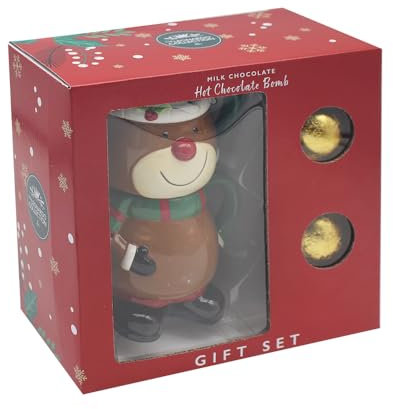 Lesser & Pavey Christmas Set of 2 Reindeer Stacker Mugs with Hot Chocolate Bombs - Gift Idea for Xmas - Reindeer Themed Mug, UK Design, Hot Drinks, Tea, Coffee