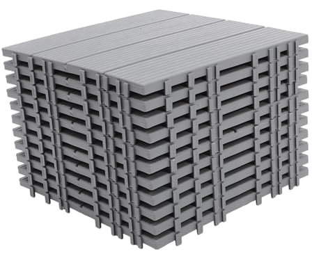 NUOBESTY 11pcs Interlocking Deck Tiles Waterproof Plastic Patio Floor Slabs Grey Outdoor Balcony Garden Flooring