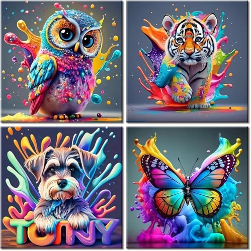 ShengDexin Diamond Painting Tiere 4 Stück, Diamond Painting Erwachsener, Diamant Painting Bilder Kreative Geschenke 15x15 cm