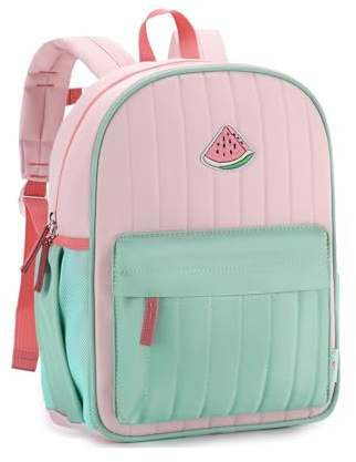 VASCHY Toddler Girls Backpack, Kids' Small Lightweight Quilted School Bag Color-blocked Bookbag for Kindergarten Children Light Pink Green