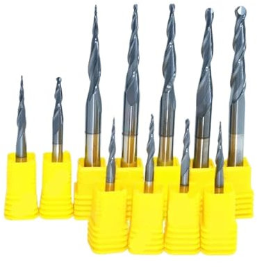 LYVQZPWLR la tête de boule conique, R0.25 R0.5 R0.75 R1.0 R1.5 R2.0-2PCS, fraise à bois en carbure monobloc, fraise à bout sphérique conique TiALN HRC55, fraise conique(D8xR1.5x60x100L)