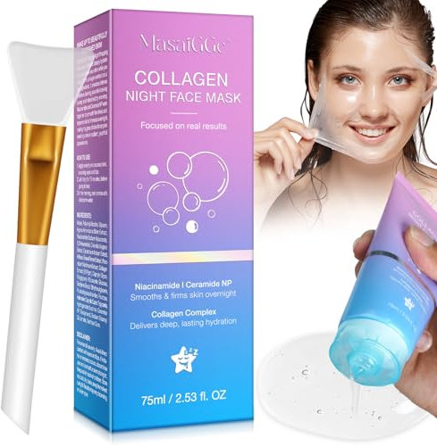 Collagen Night Wrapping Mask, Maschera Collagene Viso Coreana Notte, Maschera Notturna al Collagene Riduce il Rilassamento Cutaneo e l'opacità, Peel Off per Pelle Luminosa, Idrata e Nutre la Pelle