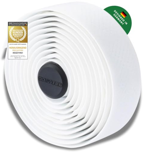 CONTEC Lenkerband SuperComfort.Grip, 2000x30x3 mm, aus Polyurethan, selbstklebend und rutschsicher, mit Silikonstreifen und 2 Lenkerstopfen, Paar, weiß