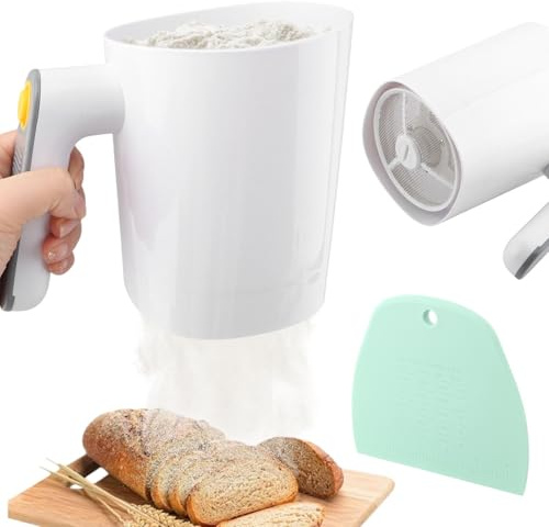 Electric Flour Sifter, Battery Operated Flour Sifter for Baking with Dough Scraper, Cup Shape Kitchen Cooking Baking Pastry Tools 4 Cup/1L Capacity