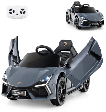 SOARS Macchina Elettrica per Bambini Lamborghini Revuelto 12V con Telecomando, Auto Elettrico a Pedale e Porte Idrauliche, Veicoli con Musica, Clacson e Luci, Carico 25 kg, 3-8 Anni (Grigio)