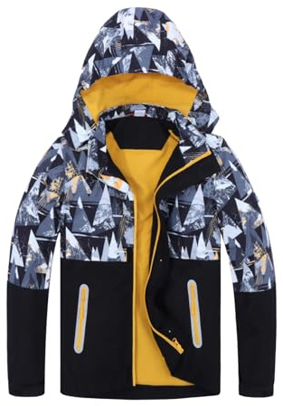 BWBIKE Garçons Veste à Capuche Imperméable Enfants Colorblock Coupe-vent léger Enfants Veste Coupe-vent Extérieure Doublée de Polaire