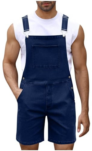 RUMAOZIA Short Men's Jeans Dungarees Denim Dungarees Men's Denim Shorts Cotton Summer Cargo Overall Pants Bib Jeans Boys Cool Jumpsuit Retro Outdoor Work Trousers Jogger Streetwear, darkblue, M