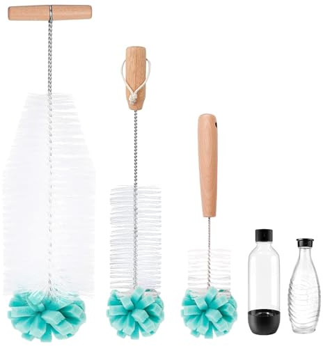 Flaschenbürste für SodaStream Glasflaschen und Kunststoffflaschen, 3 Stück Flaschen Bürste mit Weichen Schwamm, Schonende & Kratzerfreie, 32cm Reinigungsbürste für Babyflaschen, Trinkflaschen