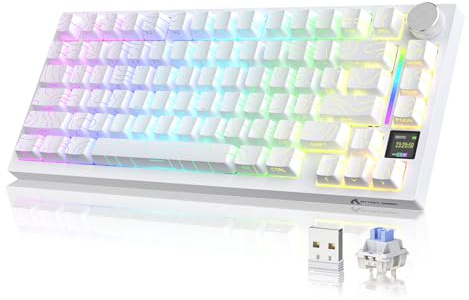 YINDIAO Attack Shark X820 Ultra Gasket Clavier Mécanique avec écran TFT et Knob, Disposition ANSI 75%, 2,4GHz/BT/Filaire, 5 Mousses Insonorisantes, Hot-Swap, pour PC, Mac (Blanc, Shark Switch)