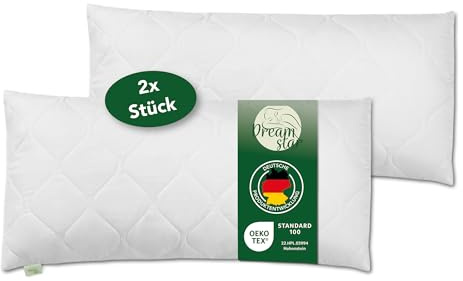 DREAMSTAR Kudde 40 x 80 cm [set om 2] premium 650 g kuddfyllning | Hård kudde med dragkedja för justering | tvättbar upp till 60 grader | lämplig för allergiker | 40 x 80 cm