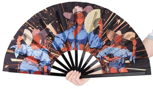 Fukaisu 13in/34 cm Large Line Dance Fan, Popping Folding Hand Fan for Line Dancing Performance Cosplay Dancer Parties Festivals Rave Home Foldable Handheld Accessories Decoration