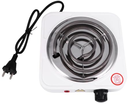 Piastra Elettrica Regolabile da 1000w, Bianco, Portatile | Caffè e Acqua, Struttura Metallo e Plastica, Protezione Surriscaldamento, Anti Vibrazione, Anti Statica