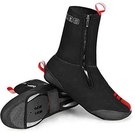 SHITOOMFE wasserdichte Fahrrad-Überschuhe, Fahrrad-Überschuhe, wasserdicht, Winddicht, mit Fleece gefüttert, für die Straße, warme Fahrradschuhe, Überzüge, Winter-Wärmeschutz (schwarz, XL)