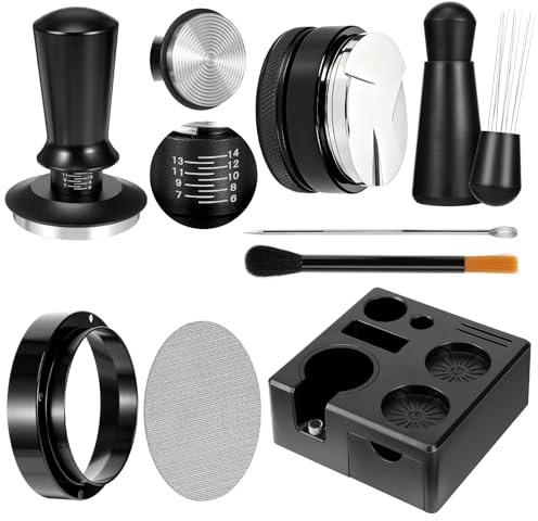 8 PCS Espresso Accessories Kit,51mm Espresso Tamper Tools,WDT Tool Espresso,Espresso Tamping Station, Distributor, Stirrer, Dosing Funnel,Puck Screen, Brush and Latte Art Pen
