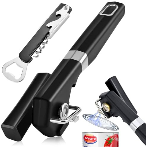 DosenöFfner Manuell Can Opener, DosenöFfner Ohne Scharfe Kanten BüChsenöFfner für Senioren Gastronomie Magnetisch, Rutschfest, Schwarz Inklusive FlaschenöFfner (Schwarz)