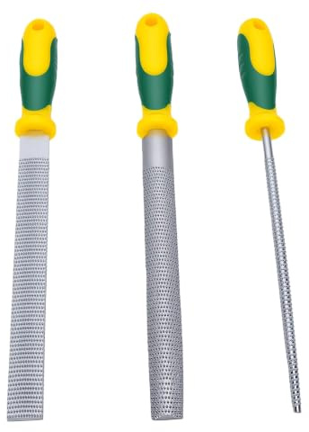 Fafeicy 3-teiliges Holzfeilen-Set, Flach, Rund, Halbrund, Kohlenstoffstahl, Ergonomische Gummigriffe, Wärmebehandelt