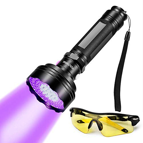 UV Ficklampa, Uppgraderad 100 LED Husdjur Urin Detektor 395 nm UV-Ljus med UV Solglasögon för Hund/Katt Urin Fläckar