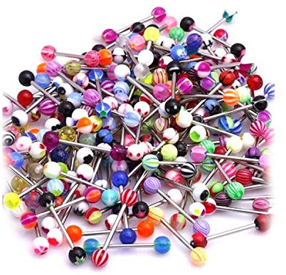 20 Stück Zungenpiercings, Chirurgenstahl, Kunststoff, Brustwarzenpiercing, Lippenpiercing, flexibel, Körperpiercing, Damen, Acryl, für Männer und Mädchen, 15 mm, Legierter Stahl