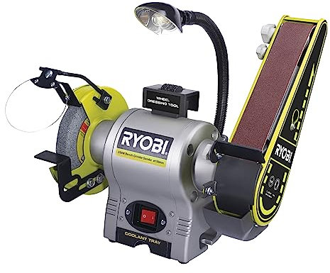 Ryobi RBGL250G, Smerigliatrice e Levigatrice da Banco 250W, Misure 50 x 686mm, Diametro Lama 150mm, Luce e Vassoio di Raffreddamento Integrato
