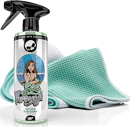 Nuke Guys See Through Kit de lavage/entretient vitres Menthe pour voiture 500ml + 2 chiffons en microfibre gaufrée pour un nettoyage sans traces – Élimine facilement la saleté – Intérieur et extérieur