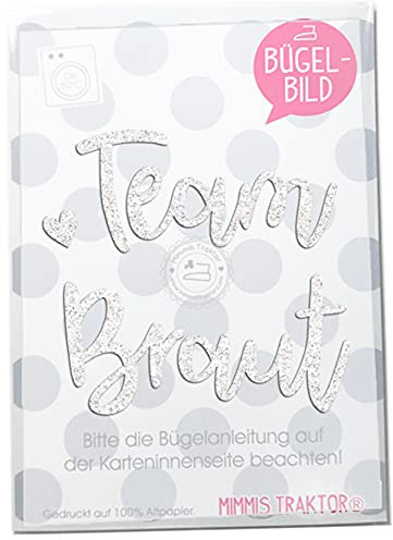 GLITZER Bügelbild Team Braut JGA 18 cm Aufbügler Applikationen Bügelsticker für Stoffe Textilien zum Aufbügeln, Farbe:Glitzer weiss