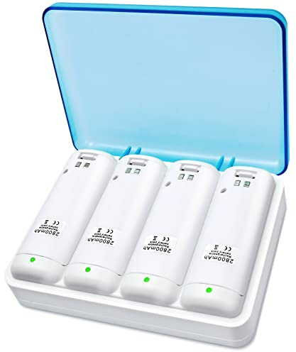 TechKen Wii Batterie Chargeur Set,Wii Remote Controller Chargeur Station d'accueil Wii Charger avec 4 Batteries Rechargeables