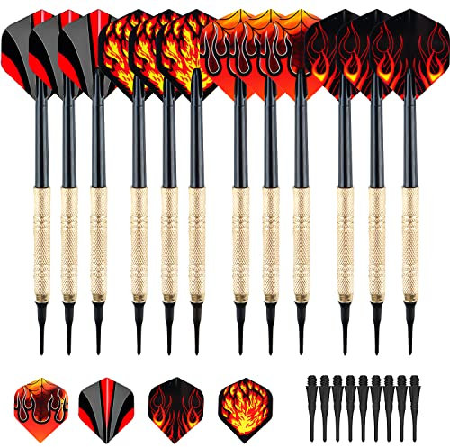 SUPRROW 12 Stück Dartpfeile Set Dartpfeile mit Kunststoffspitze 14g Profi Softdarts, Steel Dartpfeile Set mit 100 Zusätzlichen Dartspitzen