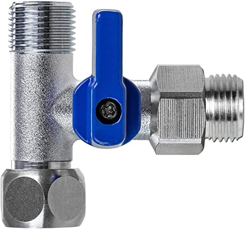 Absperrhahn, Absperrventil Adapter T-Stück zum Anschluss von Wasserfilter | Umkehrosmose, Side-by-Side Kühlschränke, Kaffeemaschine | 3/8 AG x 3/8 IG x 3/8 ÜM + Adapter 3/8 Zoll Außengewinde