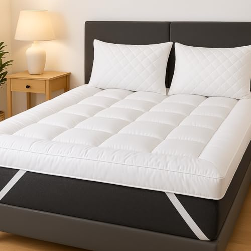 linensland® Small Double Mattress Topper 4 Inch Thick - Hypoallergenic Microfiber - Enhance Comfort, Improve Sleep Quality - Strong Corner Elastic Straps (122x190+40 cm)